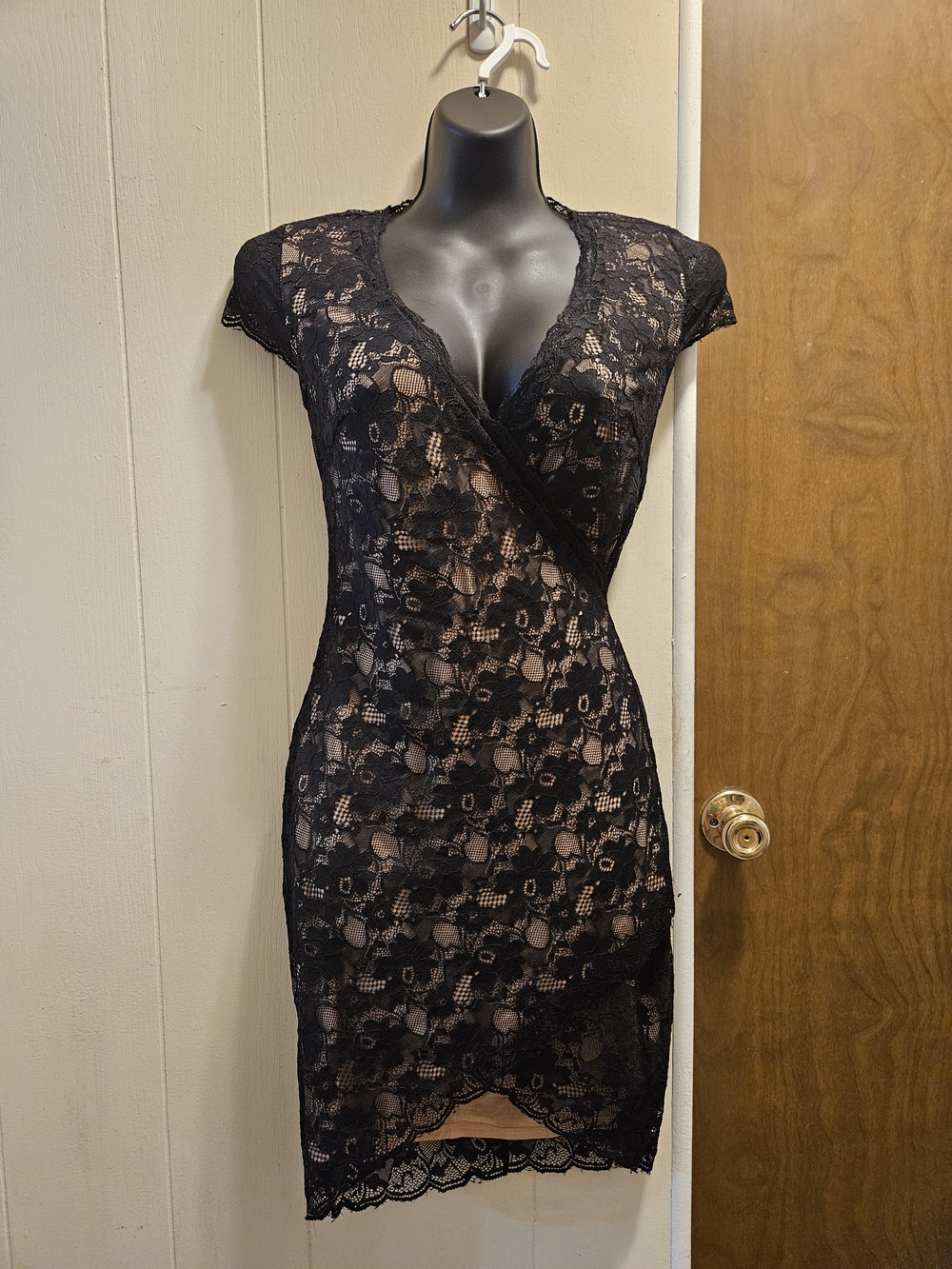 bebe Black Lace Wrap Sheath Dress